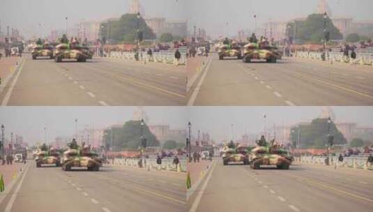 印度陆军坦克参加共和国日阅兵高清在线视频素材下载