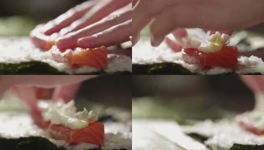 制作寿司加生鱼片和奶酪高清在线视频素材下载