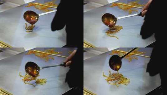 中国民间传统非遗手工糖画，画龙头高清在线视频素材下载