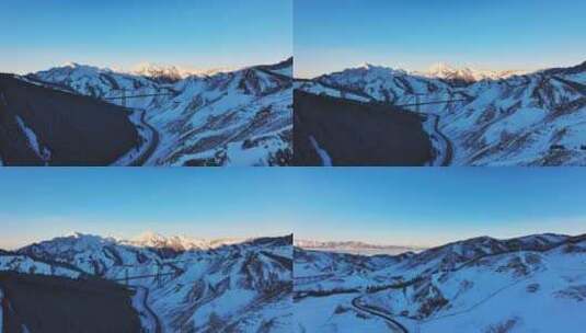 新疆伊犁博州赛里木湖冬季雪山航拍壮观风景高清在线视频素材下载