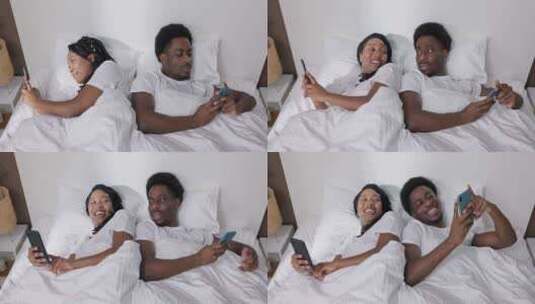 非洲男人和女人深色皮肤的夫妇躺在床上休息高清在线视频素材下载
