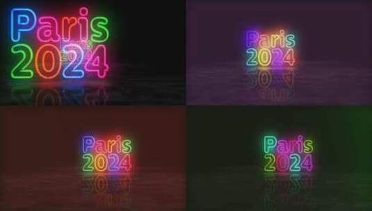 巴黎2024霓虹灯符号3d航班高清在线视频素材下载