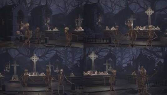 骷髅在墓地上跳舞高清在线视频素材下载