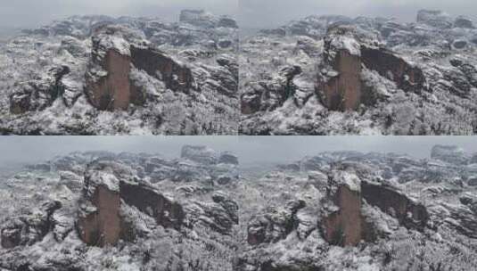 龙虎山桃花州丹霞地貌雪景航拍高清在线视频素材下载