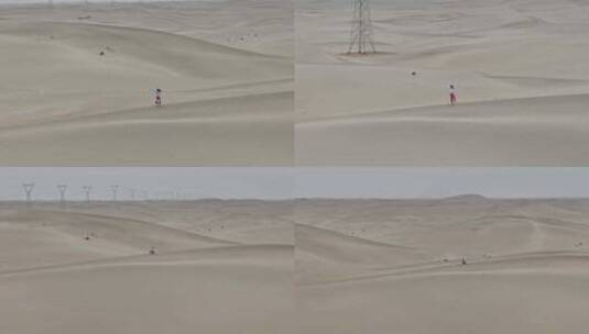 新疆塔克拉玛干沙漠中一个人高清在线视频素材下载