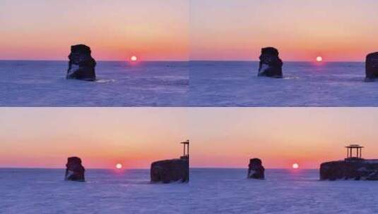 呼伦湖冬季日出景观高清在线视频素材下载