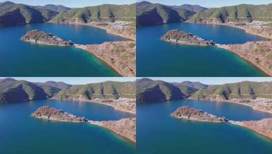 云南泸沽湖里格半岛和格姆女神山航拍实时高清在线视频素材下载
