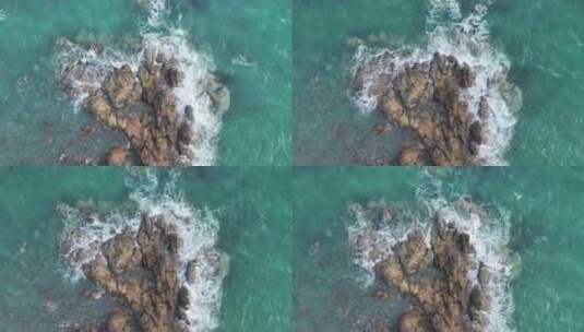 俯拍海岸礁石海浪高清在线视频素材下载