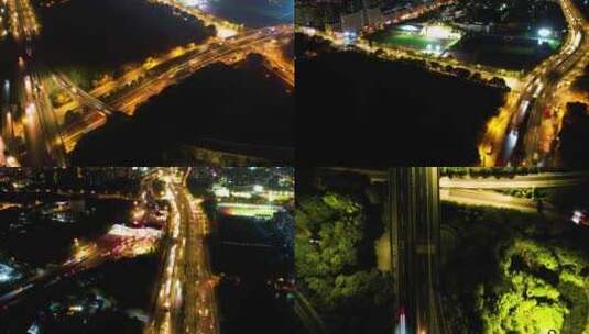 杭州钱塘新区下沙立交桥杭州湾环线高速夜景高清在线视频素材下载