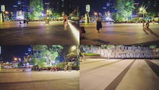 夜晚公园广场休息散步的人们高清在线视频素材下载