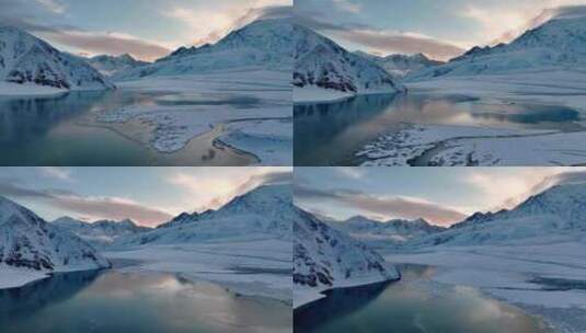 新疆帕米尔高原昆仑雪山白沙湖日出航拍高清在线视频素材下载