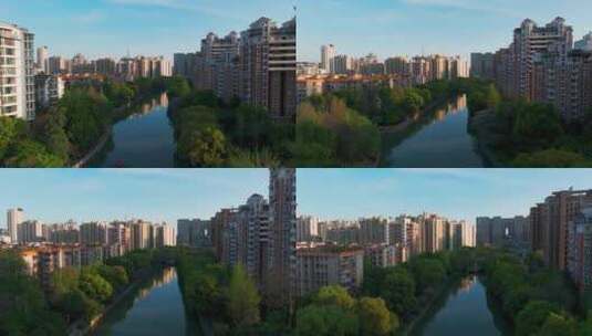 杭州拱墅区春天朝晖板块上塘河风光高清在线视频素材下载