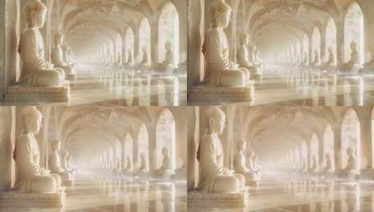 坐满佛像的长廊高清在线视频素材下载