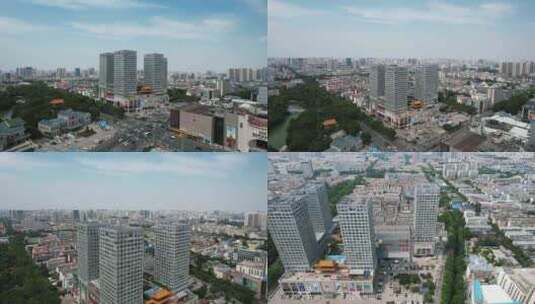 山东济宁城市商业圈航拍高清在线视频素材下载