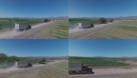 无人机跟着装满青贮饲料的卡车高清在线视频素材下载