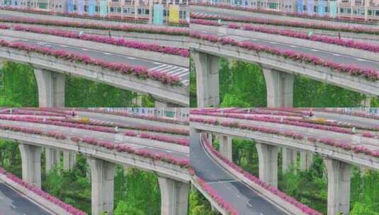 航拍杭州最美的月季花高架-小林互通高清在线视频素材下载