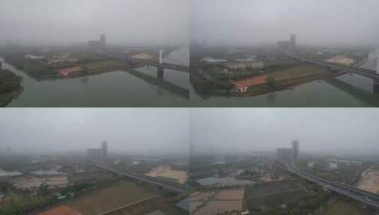 阴雨绵绵的广东东江流域航拍高清在线视频素材下载