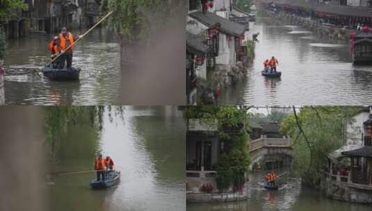 环卫工人清理河道高清在线视频素材下载