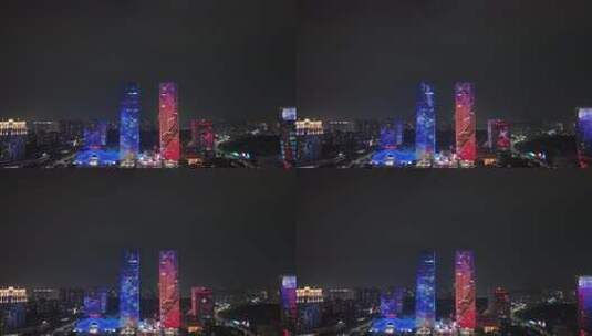 江门五邑华侨广场夜景航拍蓬江万达广场夜景高清在线视频素材下载