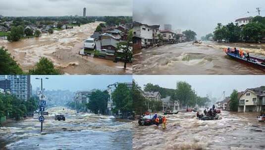 街道被洪水淹没船只在水中行驶高清在线视频素材下载