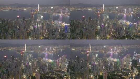 香港 维多利亚港夜景航拍高清在线视频素材下载