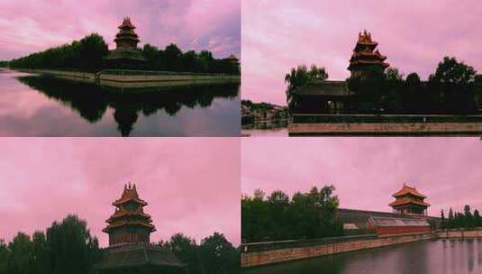 宽屏延时彩云下北京故宫角楼神武门护城河高清在线视频素材下载