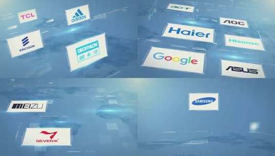 多个logo展示（白蓝色）高清AE视频素材下载