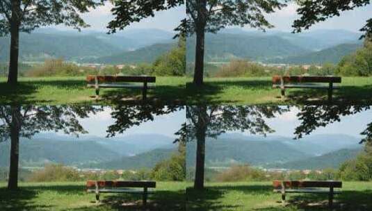 一张面向山景的木凳高清在线视频素材下载