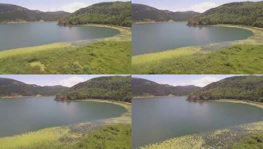 航拍的湖面景观高清在线视频素材下载
