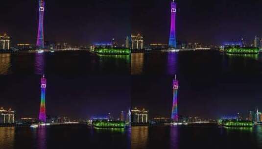 广州照亮了城市景观和河流高清在线视频素材下载