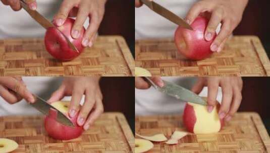 西餐厨师刀小苹果切苹果高清在线视频素材下载