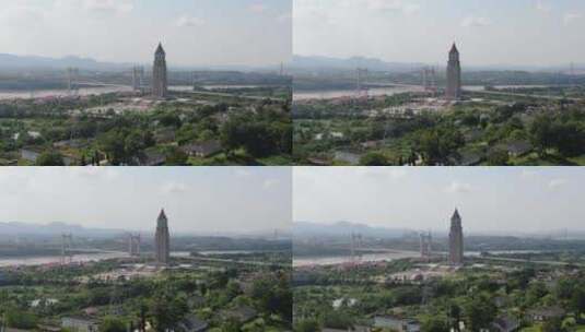 江西赣州和谐钟楼地标建筑航拍高清在线视频素材下载
