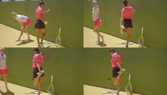 女人在墙边做网球前热身高清在线视频素材下载