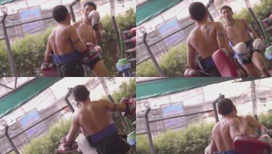 两个男孩在练习泰拳高清在线视频素材下载