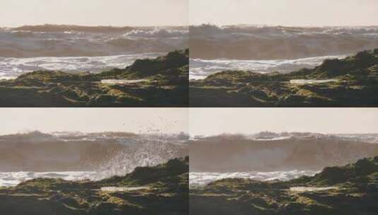 巨浪拍击海岸高清在线视频素材下载
