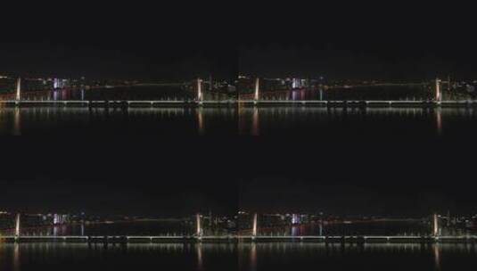 航拍杭州钱塘江夜景灯光高清在线视频素材下载