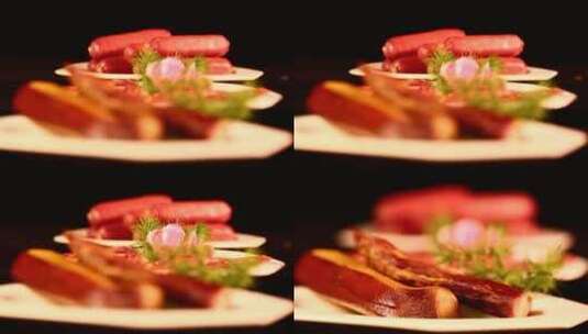 培根猪肉香肠熟食肉类加工品高清在线视频素材下载