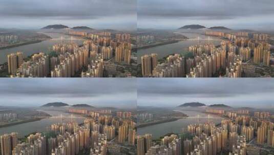 广东清远洲心大桥航拍高清在线视频素材下载