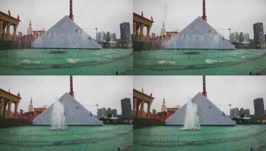 实拍湖南长沙世界之窗喷泉广场高清在线视频素材下载