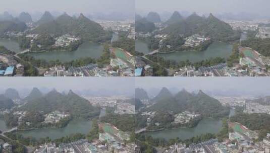航拍广西桂林旅游景点城市地标建筑高清在线视频素材下载