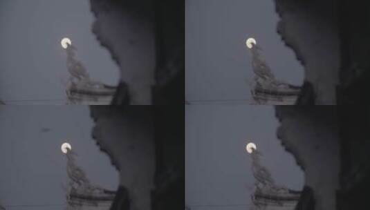月亮从屋檐斗拱升起LOG视频素材高清在线视频素材下载