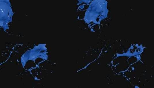蓝色液体颜料泼洒飞溅水珠下落 (2)高清在线视频素材下载