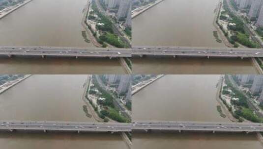 航拍城市风光交通河流桥梁高清在线视频素材下载