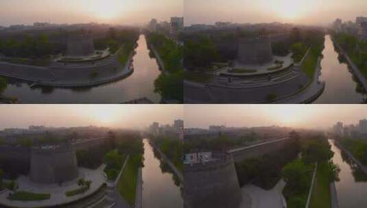 西安城墙护城河高清在线视频素材下载