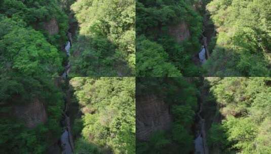 洛阳龙潭大峡谷旅游生态森林河流航拍景点高清在线视频素材下载