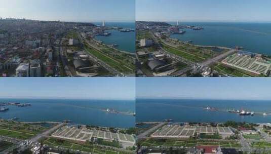 从城市俯瞰开阔的海洋高清在线视频素材下载