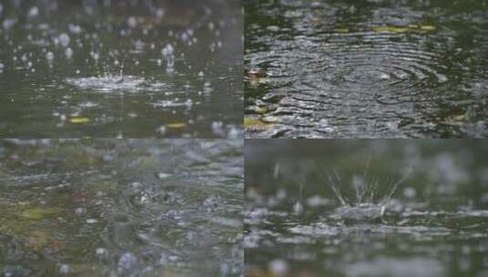 水面上的雨滴水滴飞溅慢动作高清在线视频素材下载