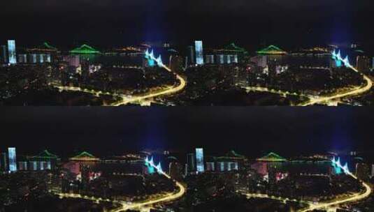 航拍湖北宜昌城市夜景交通高清在线视频素材下载