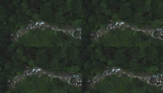 森林山涧溪流泉水高角度航拍高清在线视频素材下载