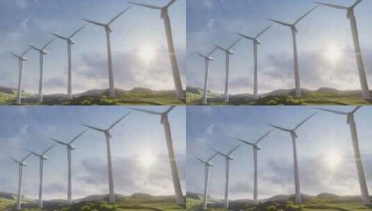 阳光山脉风力发电高清在线视频素材下载